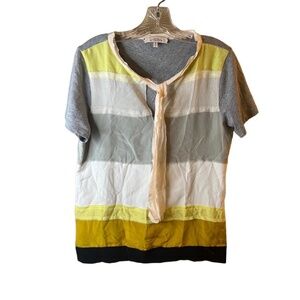 Dorothee Schumacher Yellow Grey Colorblock Neck Tie Short Sleeve Blouse Size S